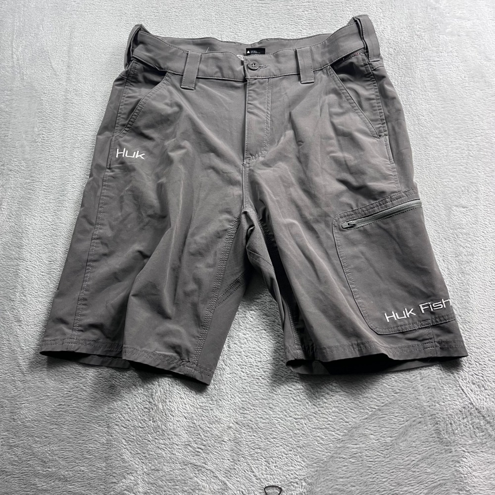 Huk Mens Performance Fishing Shorts Gray Size Medium Cargo Zipper Pocket